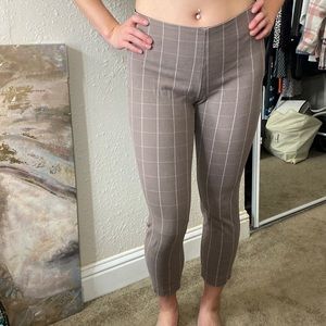 A New Day Beige and White Plaid High Rise Skinny Ankle Pants